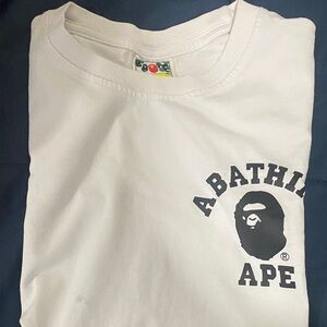 Bape White Tee with Black Ape Head and text back and front